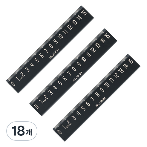 델리 누사인 ABS 자 15cm ENS096, 블랙, 18개