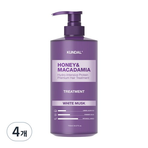 쿤달 허니 앤 마카다미아 단백질 트리트먼트, 718ml, 4개