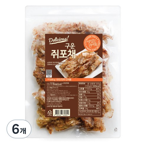 해맑은푸드 구운 쥐포채, 200g, 6개