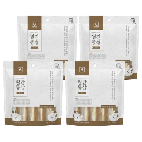 브리더랩 반려동물 월간통살 스틱타입 간식, 닭가슴살 + 황태 혼합맛, 600g, 4개