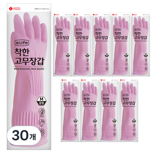 롯데이라이프 착한 고무장갑 중, 핑크, 중(M), 30개