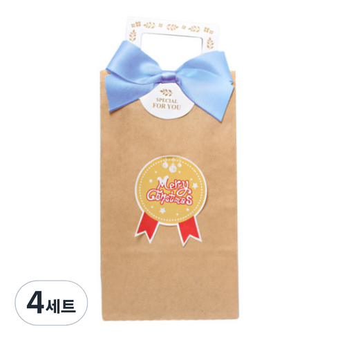 피크닉하우스 리본 손잡이스티커 블루 20p + 크라프트 각대종이봉투 20p + xmas스티커 20p, 4세트