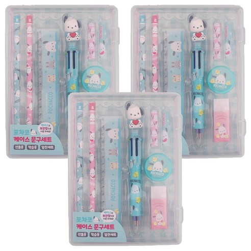 산리오캐릭터즈 포차코 케이스 문구세트, 3세트, 혼합색상