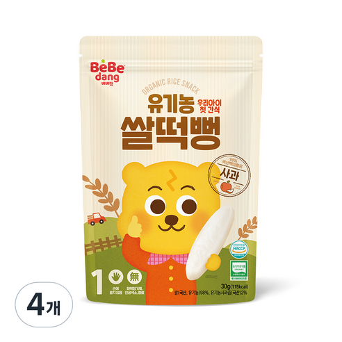 베베당 유아용 유기농 쌀과자 떡뻥, 사과맛, 4개