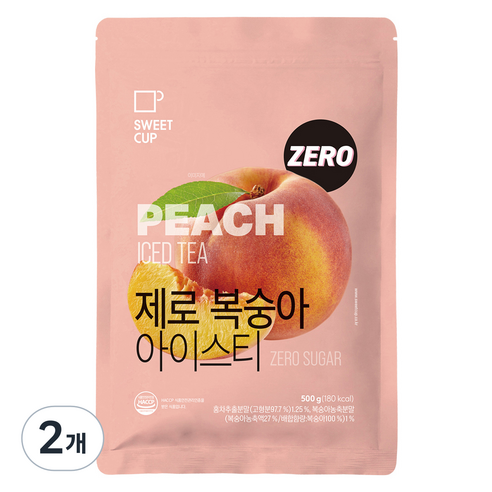 스위트컵 제로 복숭아 아이스티 파우더, 500g, 2개, 1개입