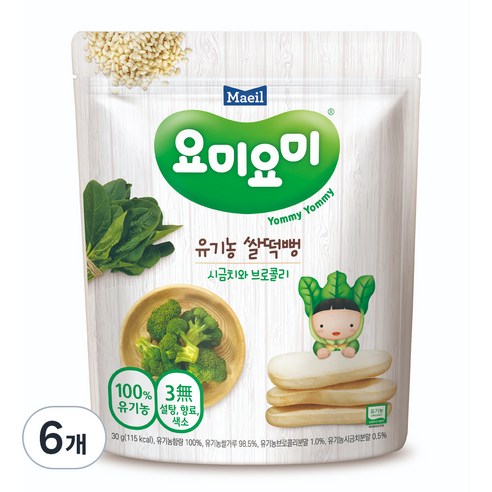 매일유업 요미요미 유기농 쌀떡뻥 30g, 시금치와브로콜리, 6개