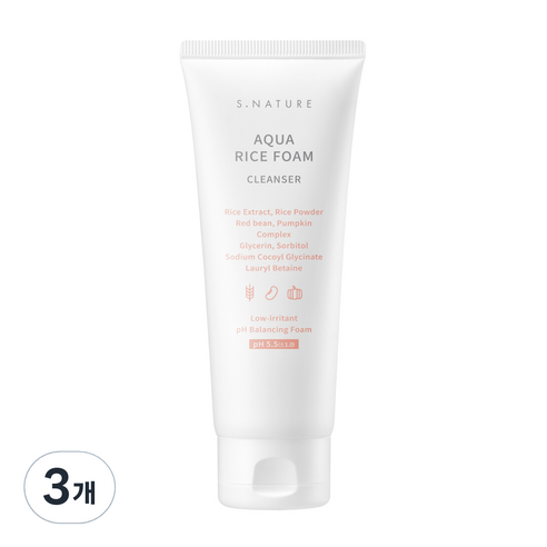 에스네이처 아쿠아 라이스 약산성 클렌징폼, 160ml, 3개