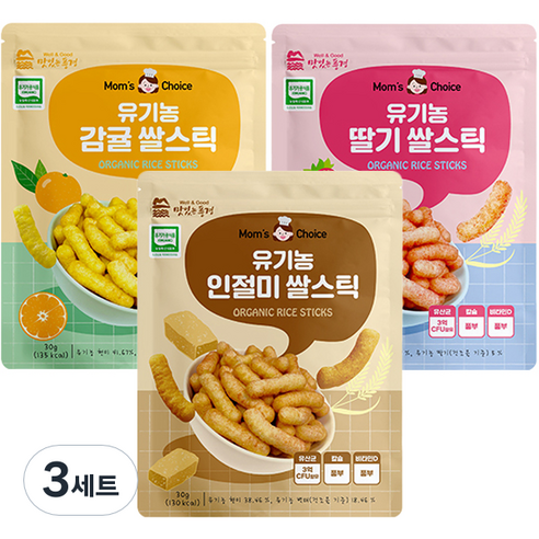 맛있는풍경 유기농 쌀스틱 3종 세트, 딸기맛, 감귤맛, 인절미맛, 30g, 3세트