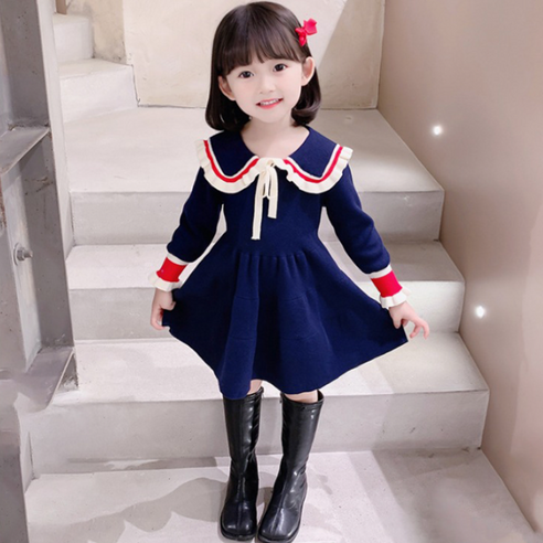 엔젤아이 여아용 리본사각 카라 원피스