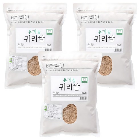 바른곡물 국내산 유기농 귀리 쌀, 800g, 3개