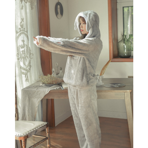 Camille Luxury Grey Supersoft Fleece Hooded Pyjama Set