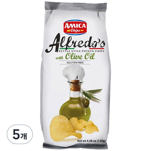 아미카칩스 아미카 알프레도 올리브오일 감자칩, 130g, 5개