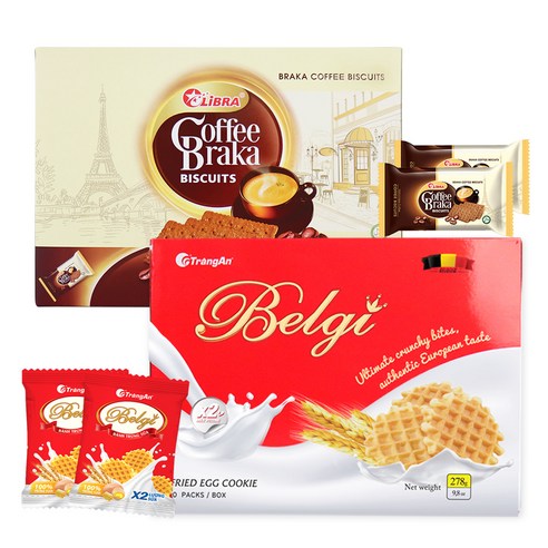 우리가스토리 벨기 에그 버터 와플 쿠키 13.9g x 20p + 리브라 브라카 커피 비스킷 15g x 24p 세트, 1세트