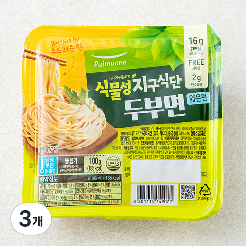 풀무원 식물성 지구 식단 두부면 얇은면 3개입, 300g, 1박스