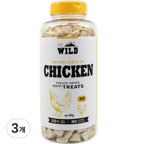 에프디와일드 동결건조 트릿간식 통형, 치킨, 90g, 3개
