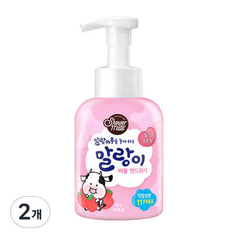샤워메이트 말랑카우 퓨어버블 핸드워시 딸기우유향, 500ml, 2개