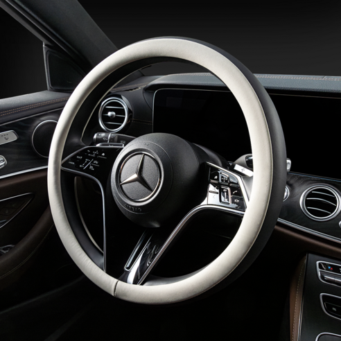 메이튼 리얼 투톤 자동차 가죽 핸들커버, 블랙 + 그레이