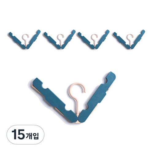 뷰넷 접이식 미니 집게 내장 옷걸이, 그린핑크, 15개입