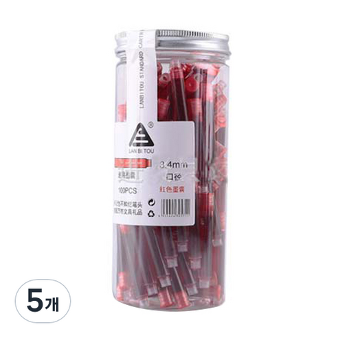 tramol 타사 호환 가능 만년필 잉크 100p, 레드, 5개