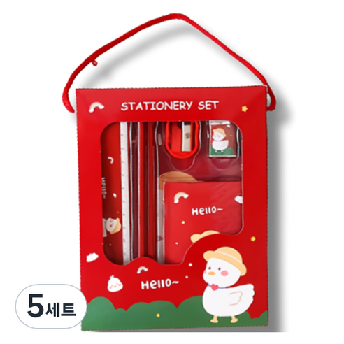꼬까 학용품 캐릭터 문구세트, 레드, 5세트