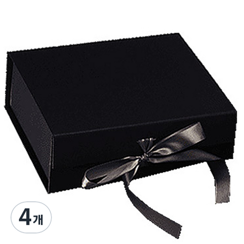 이홈베이킹 리본 매듭기프트 접이식 자석상자 중, 블랙(상자), 랜덤발송(리본), 4개