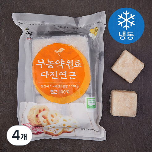 우리땅 무농약원료 가공식품 인증 다진 연근 (냉동), 110g, 4개