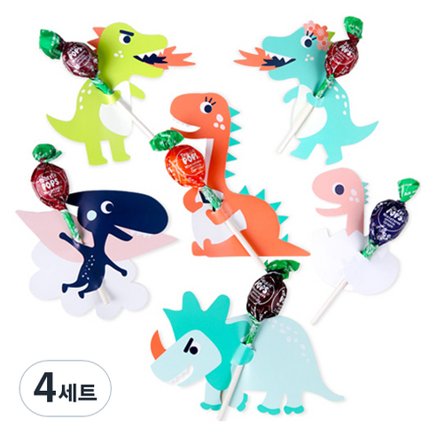 인디케이 공룡왕국 친구들 막대사탕 페이퍼 6종 x 6p 세트, 혼합색상, 4세트
