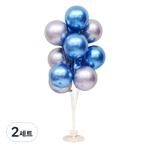와우파티코리아 하트풍선꽂이 세트, 크롬블루 실버, 2세트