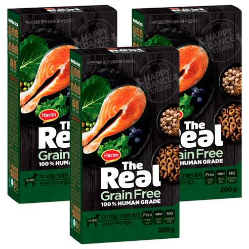하림펫푸드 어덜트 강아지 더리얼 그레인프리 크런치 건식사료, 연어, 200g, 3개