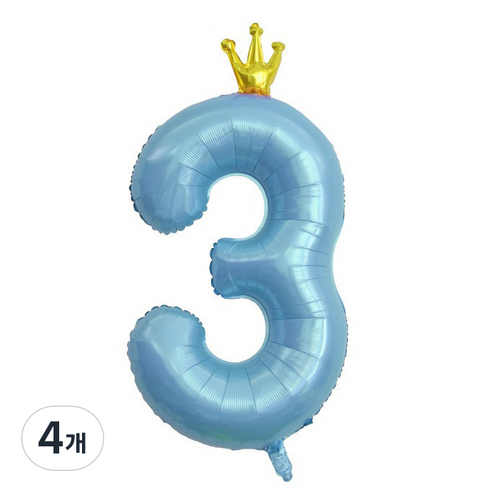 이자벨홈 생일파티 왕관 숫자 풍선 3 초대형, 블루, 4개