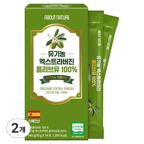 어바웃네이처 유기농 엑스트라버진 올리브유 14p, 140g, 2개
