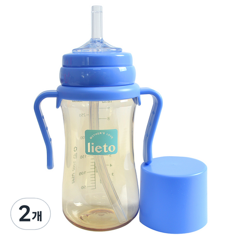 리에또 PPSU 빨대컵 300 ml, 300ml, 2개, 블루