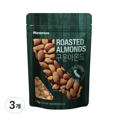 머거본 구운 아몬드, 1kg, 3개