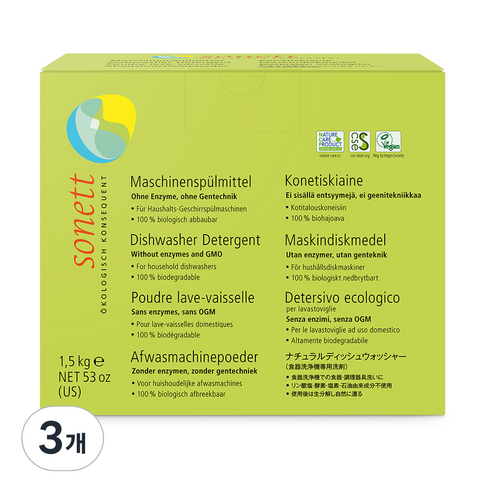 [쿠팡수입] 소네트 식기세척기 세제, 1.5kg, 3개