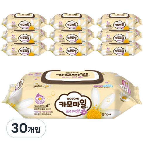 보솜이 카모마일 프리미엄 물티슈 캡형, 70매, 30개입