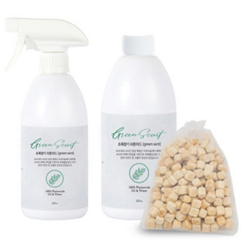 초록향기 피톤치드 스프레이 500ml + 리필 500ml + 편백나무 방향주머니, 1세트