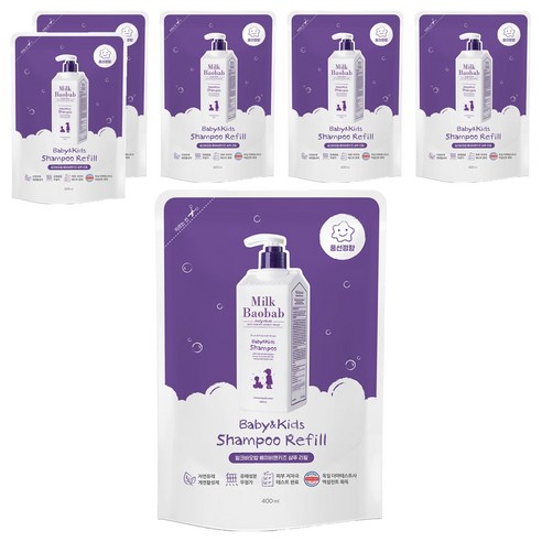 밀크바오밥 베이비 앤 키즈 샴푸 리필 풍선껌향, 400ml, 6개