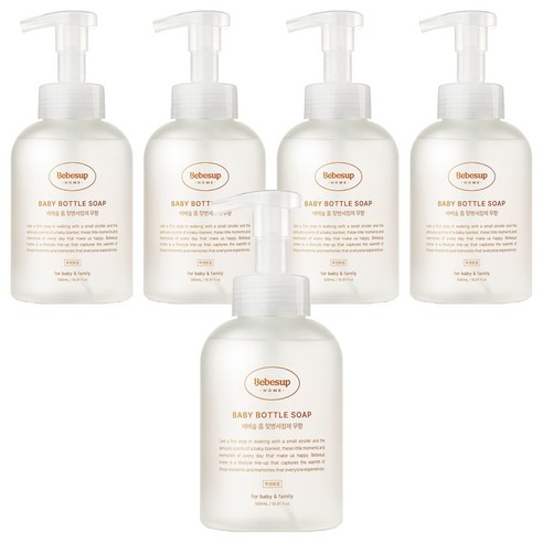 베베숲 유아용 홈 거품형 젖병 세정제 무향, 500ml, 5개