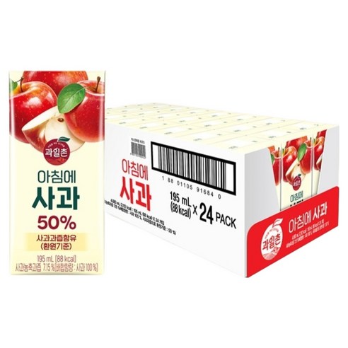 해태htb 과일촌 아침에 사과 주스, 195ml, 24개