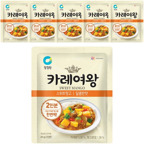 청정원 카레여왕 스위트망고 달콤한맛, 40g, 6개