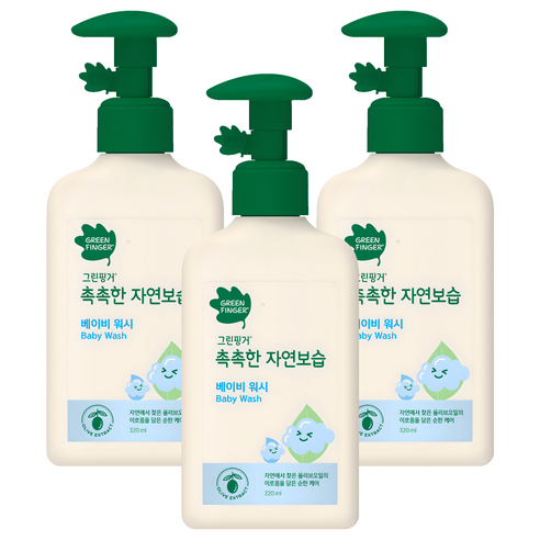 그린핑거 촉촉한 자연보습 베이비 워시, 320ml, 3개