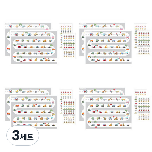 디자인아지트 탈것들 칭찬 스티커판 8p + 칭찬 스티커 8p 세트, 혼합색상, 3세트