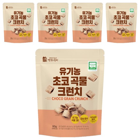맛있는풍경 유기농 초코 곡물 크런치, 80g, 5개