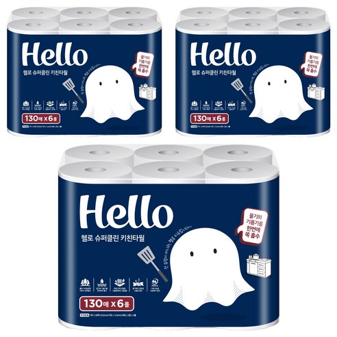헬로 슈퍼클린 천연펄프 키친타월, 6개입, 3개