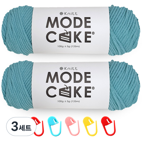 니뜨 모드케이크 뜨개실 100g 2p + 단수링 5p 세트, 13스카이 + 랜덤 발송, 3세트