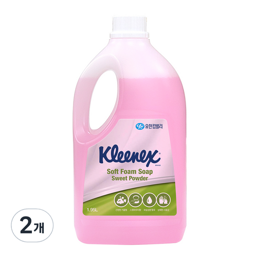 크리넥스 소프트 폼 솝 스윗파우더향, 1.95L, 2개