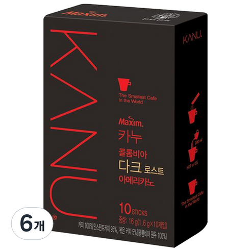 동서 카누 콜롬비아 다크로스트 아메리카노 가루스틱형, 1.6g, 10개입, 6개