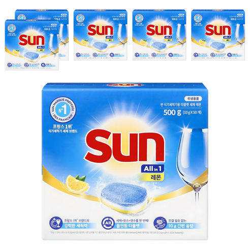 유니레버 썬 식기세척기용 타블렛 세제 레몬 50개입, 500g, 6개