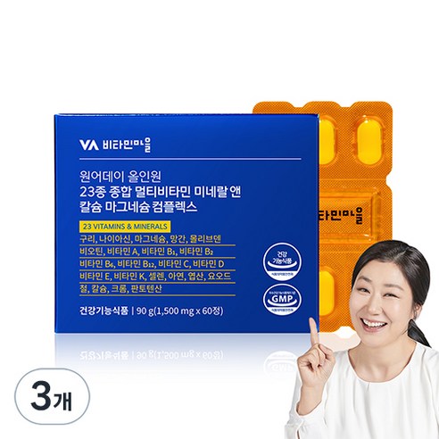 비타민마을 올인원 23종 종합 멀티비타민 미네랄 앤 칼슘 마그네슘 컴플렉스 90g, 3개, 60정