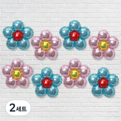 파티공구 플라워 은박풍선 2종 x 4p 세트, 베이비블루, 핑크, 2세트